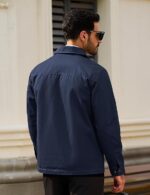 Cotton Jacket Full Zip Up Work Jackets Turndown Collar Business Casual - Image 3