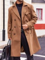 Mens Trench Coat Notch Lapel Double Breasted Peacoat Wool Blend Casual Long Overcoat - Image 3