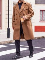 Mens Trench Coat Notch Lapel Double Breasted Peacoat Wool Blend Casual Long Overcoat
