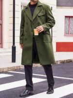 Mens Trench Coat Notch Lapel Double Breasted Peacoat Wool Blend Casual Long Overcoat