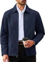 Cotton Jacket Full Zip Up Work Jackets Turndown Collar Business Casual