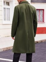 Mens Trench Coat Notch Lapel Double Breasted Peacoat Wool Blend Casual Long Overcoat - Image 3