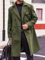 Mens Trench Coat Notch Lapel Double Breasted Peacoat Wool Blend Casual Long Overcoat - Image 2