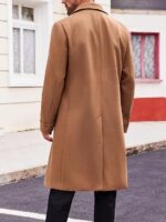 Mens Trench Coat Notch Lapel Double Breasted Peacoat Wool Blend Casual Long Overcoat - Image 2