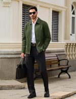 Cotton Jacket Full Zip Up Work Jackets Turndown Collar Business Casual - Image 4