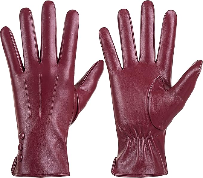 81askZaF2lL._AC_SX679_ Leather Gloves for Women Winter Warm Gloves Touch Screen Warm Wool Lined Texting Driving Gloves - Image 1